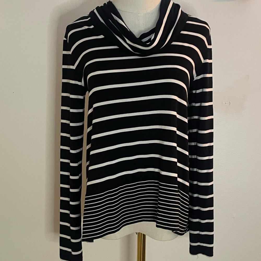 WHBM Brave Stripe Cowl Neck Tunic Top  in Black and White  Long Sleeve  XS